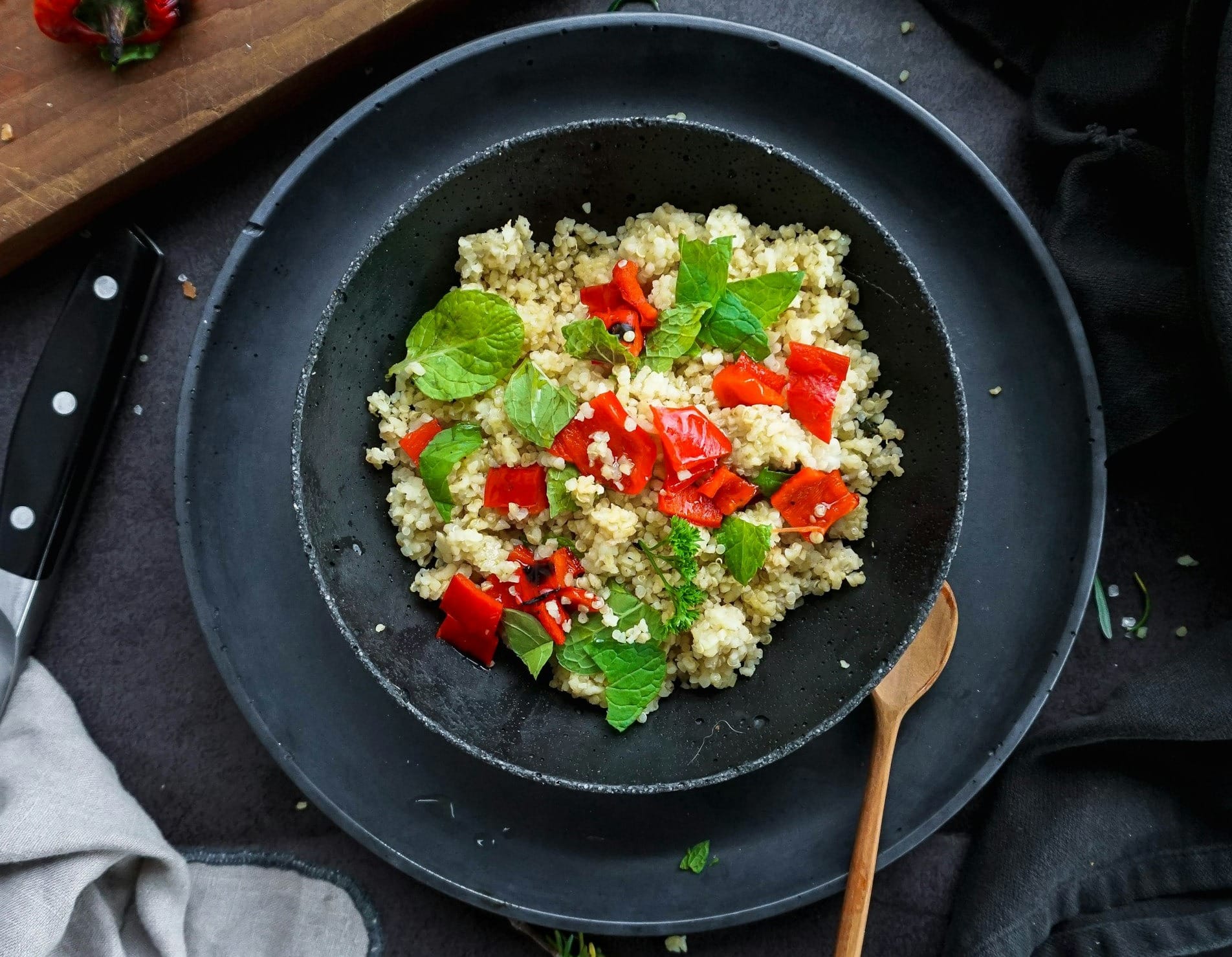 cooked riced with green leafy